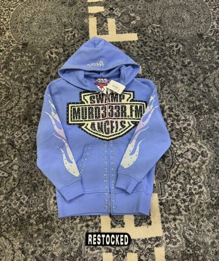 New Murd333r.Fm Blue Chopp33r Zip Up Hoodie